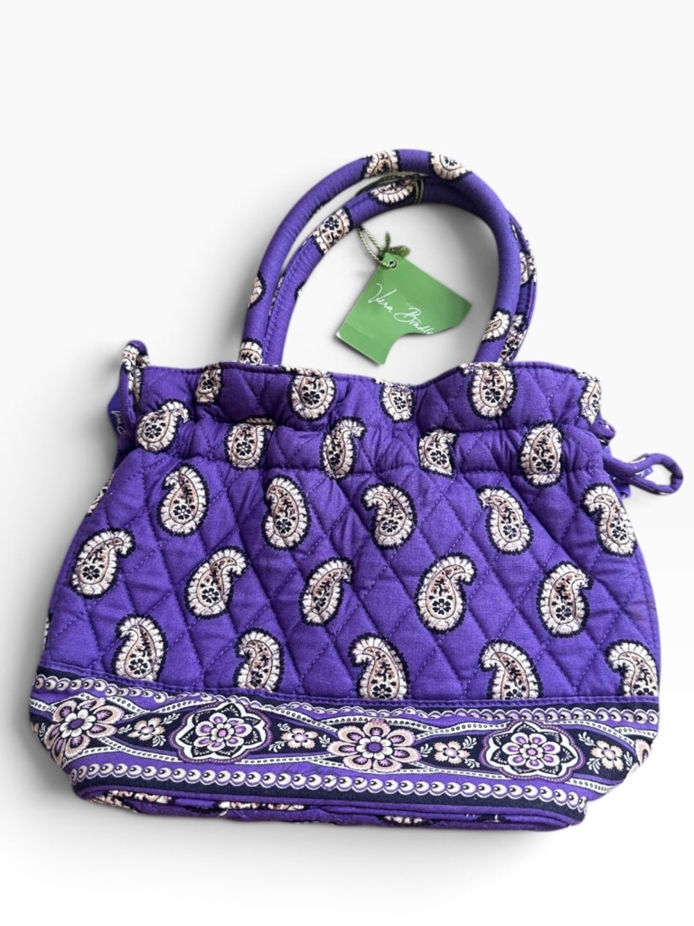 NWT Vera Bradley Very Berry Paisley Drawstring Tote Handbag Purple Quilted 💜
